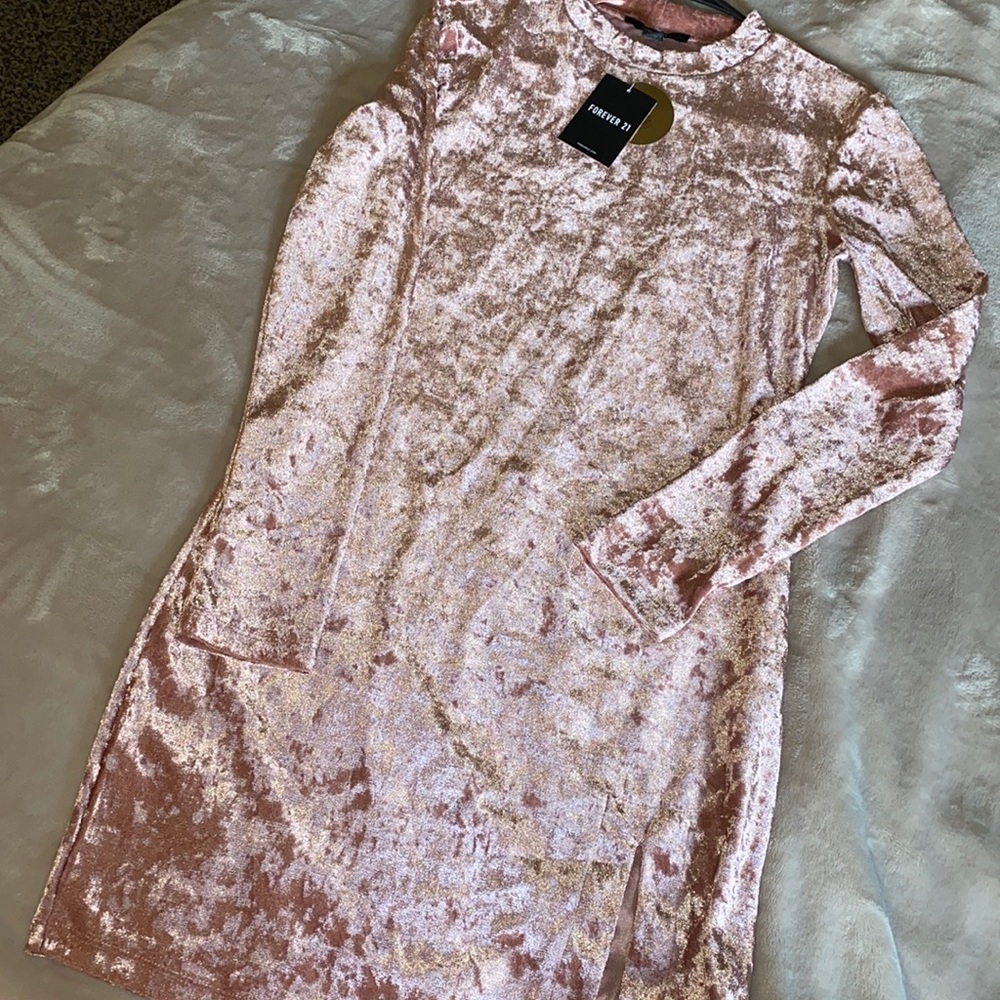 Long sleeve crushed velvet dress.